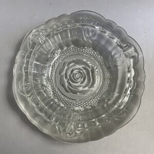 Clear Glass FIRNA Indonesia Embossed‎ Rose 6” Ashtray
